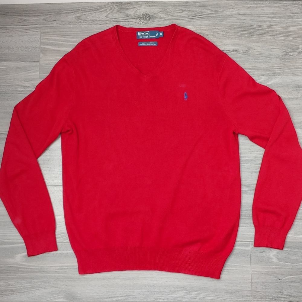 Excellent Used Condition Men's POLO RALPH LAUREN Pima Cotton V-Neck Sweater Med